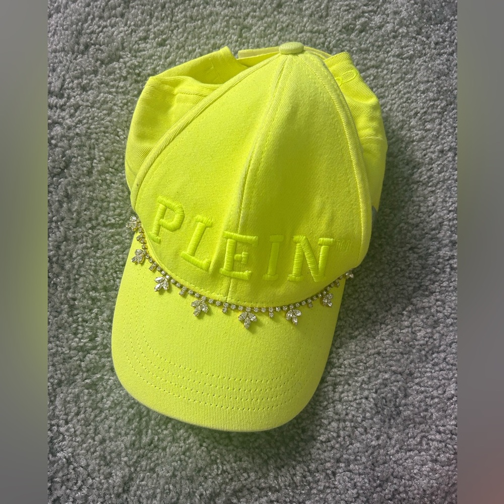 Philipp Plein Neon Yellow Crystal-Trim Baseball Cap